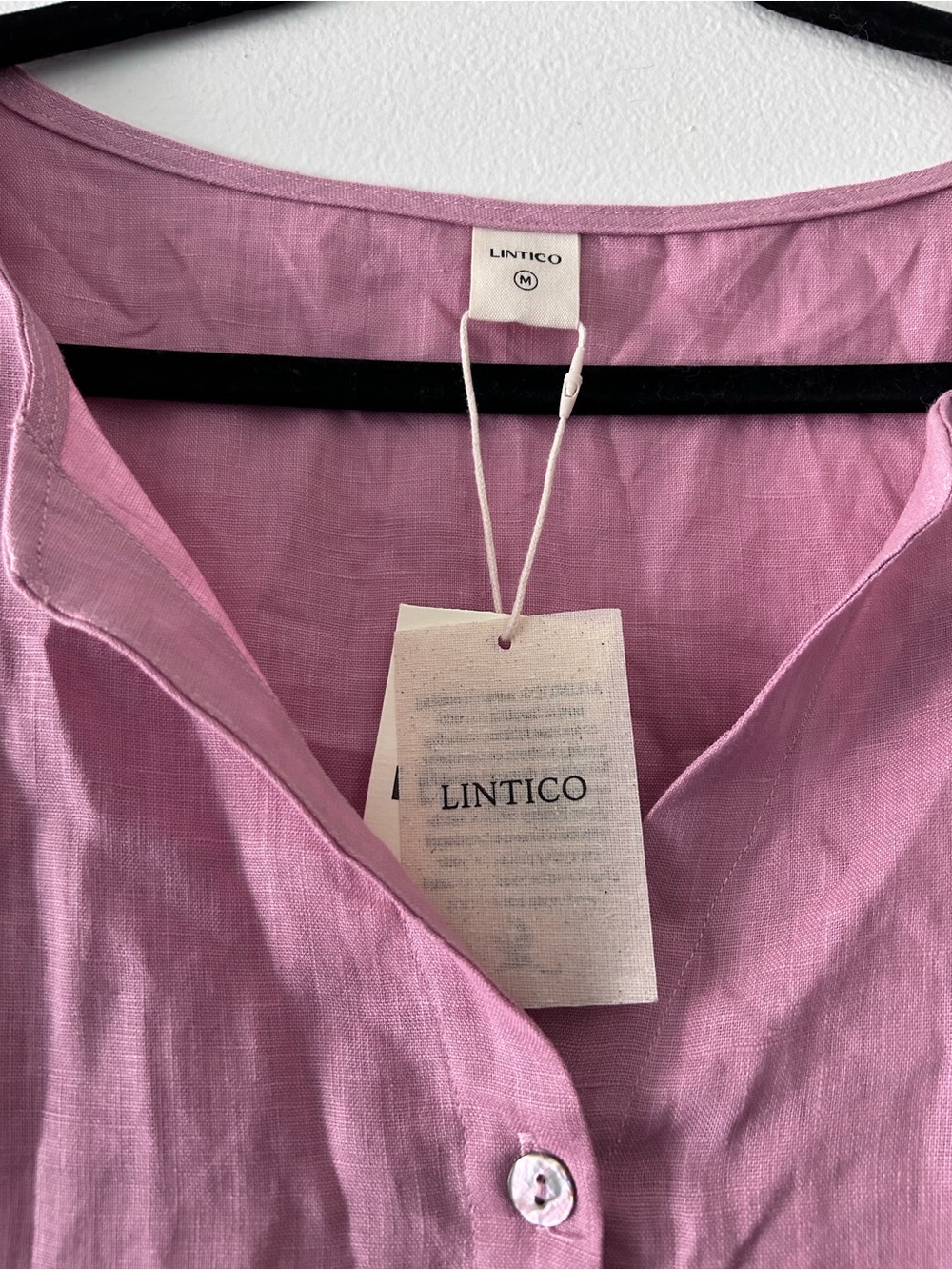 LINTICO Pink V-Neck LINEN Dress with Buttons - Picture 5 of 6